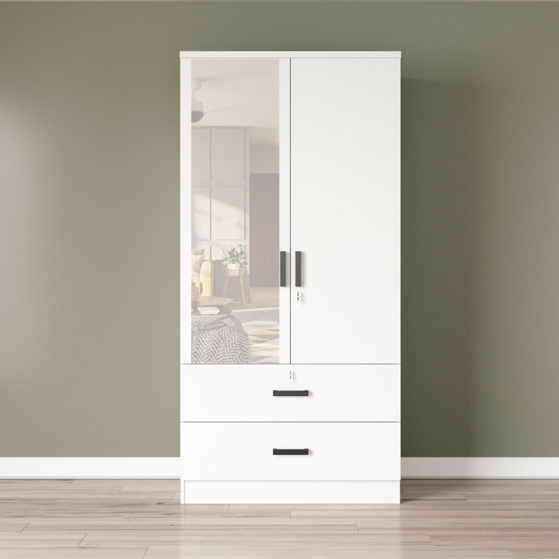 Ebern Designs Dragone Mirrored 2 Door Wardrobe & 2 Drawers & Reviews |  Wayfair